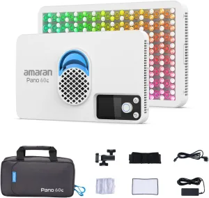 amaran Pano 60c Kit,Compact 60W RGBWW Full Color Panel Light,Support USB-C PD,CCT 2,300K-10,000K,12 Lighting Efects,APP Control w/Softbox Carrying Case Studio Light Photography Lighting (White)