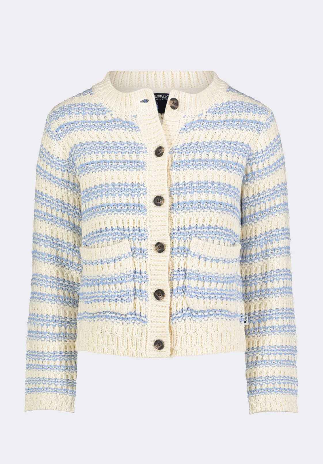 Amaranth Women's Striped Open Knit Cardigan, Cloud & Blue - SW0113P