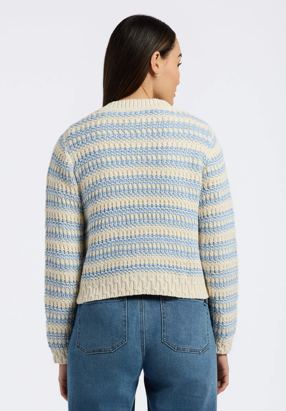 Amaranth Women's Striped Open Knit Cardigan, Cloud & Blue - SW0113P