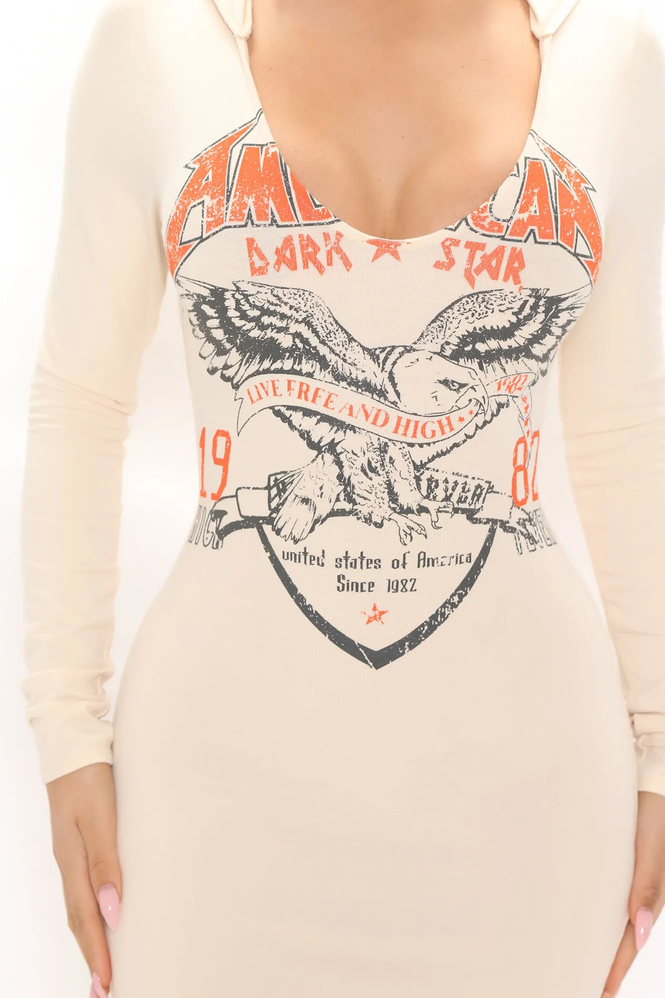 American Dark Star Long Sleeve Midi Dress - Cream