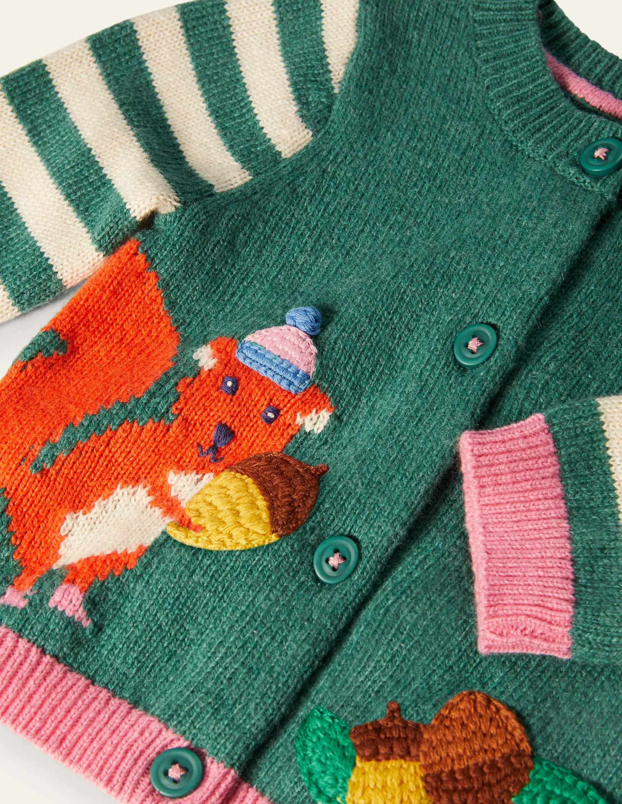 Animal Logo Cardigan-Ivory/Sardinia Green Squirrel