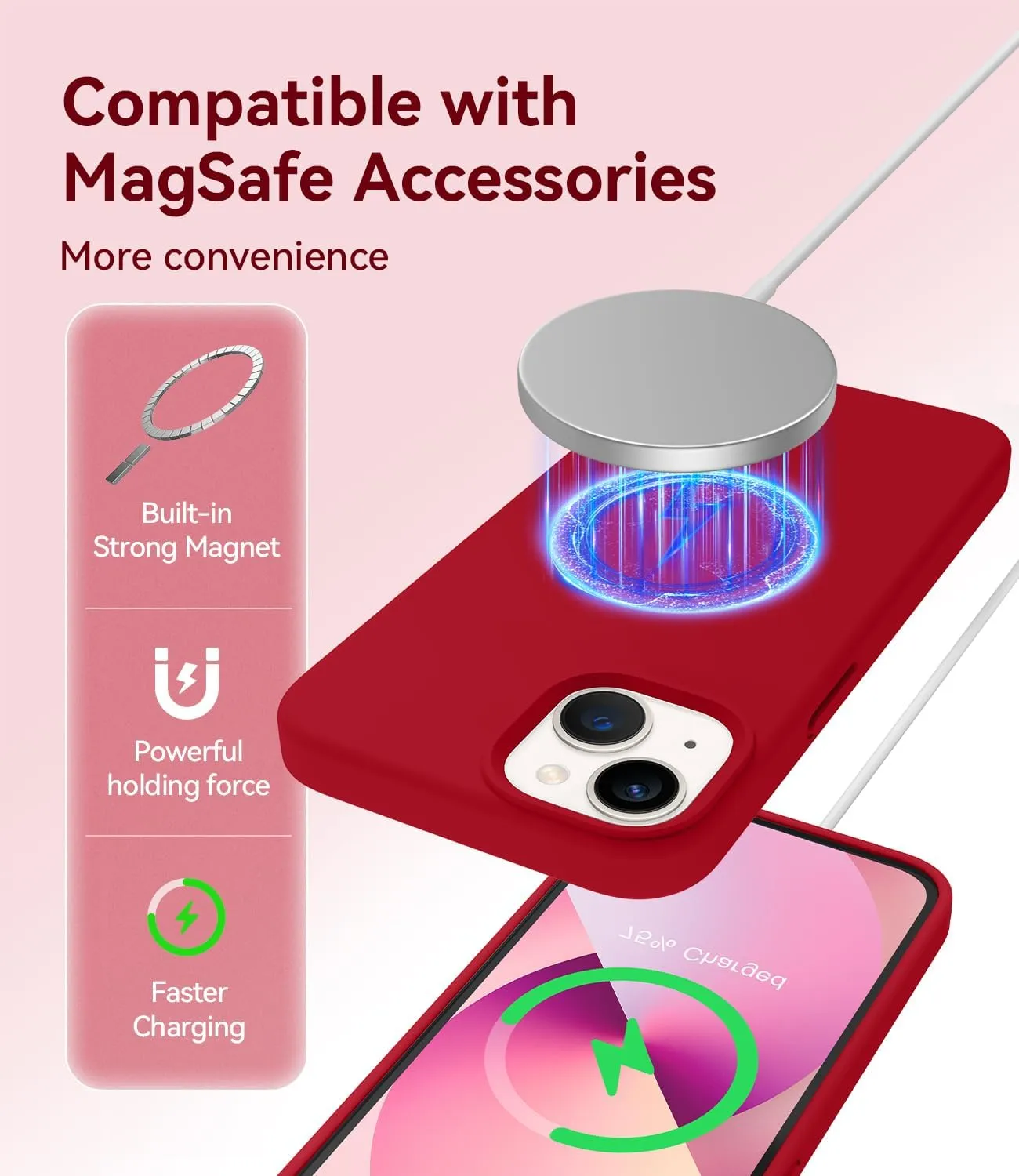 AOTESIER Magnetic for iPhone 13 Case, [Compatible with MagSafe][Military Shockproof Protection] Silicone Case with Soft Microfiber Lining, Camera & Screen Protection 6.1 inch, Deed Red