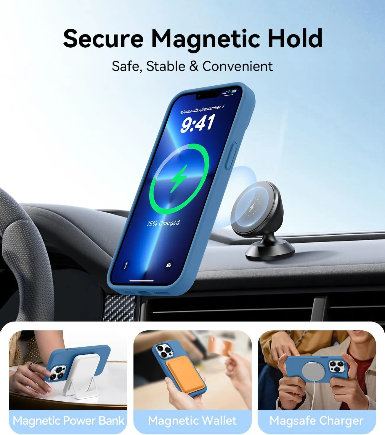 AOTESIER Magnetic for iPhone 13 Pro Max Phone Case, [Compatible with MagSafe][Military Shockproof Protection] Silicone Case with Soft Anti-Scratch Microfiber Lining, 6.7 inch, Blue