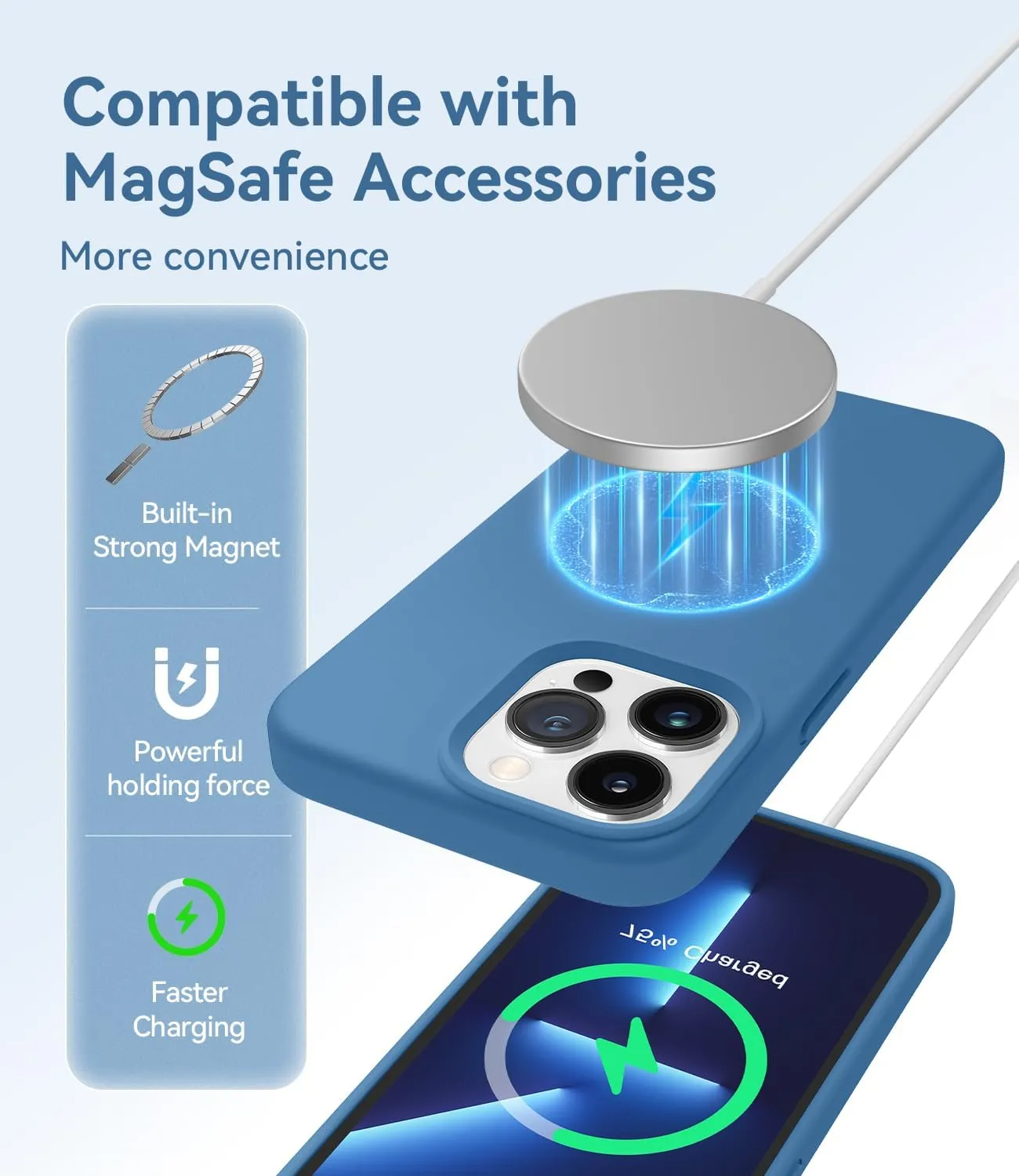 AOTESIER Magnetic for iPhone 13 Pro Max Phone Case, [Compatible with MagSafe][Military Shockproof Protection] Silicone Case with Soft Anti-Scratch Microfiber Lining, 6.7 inch, Blue