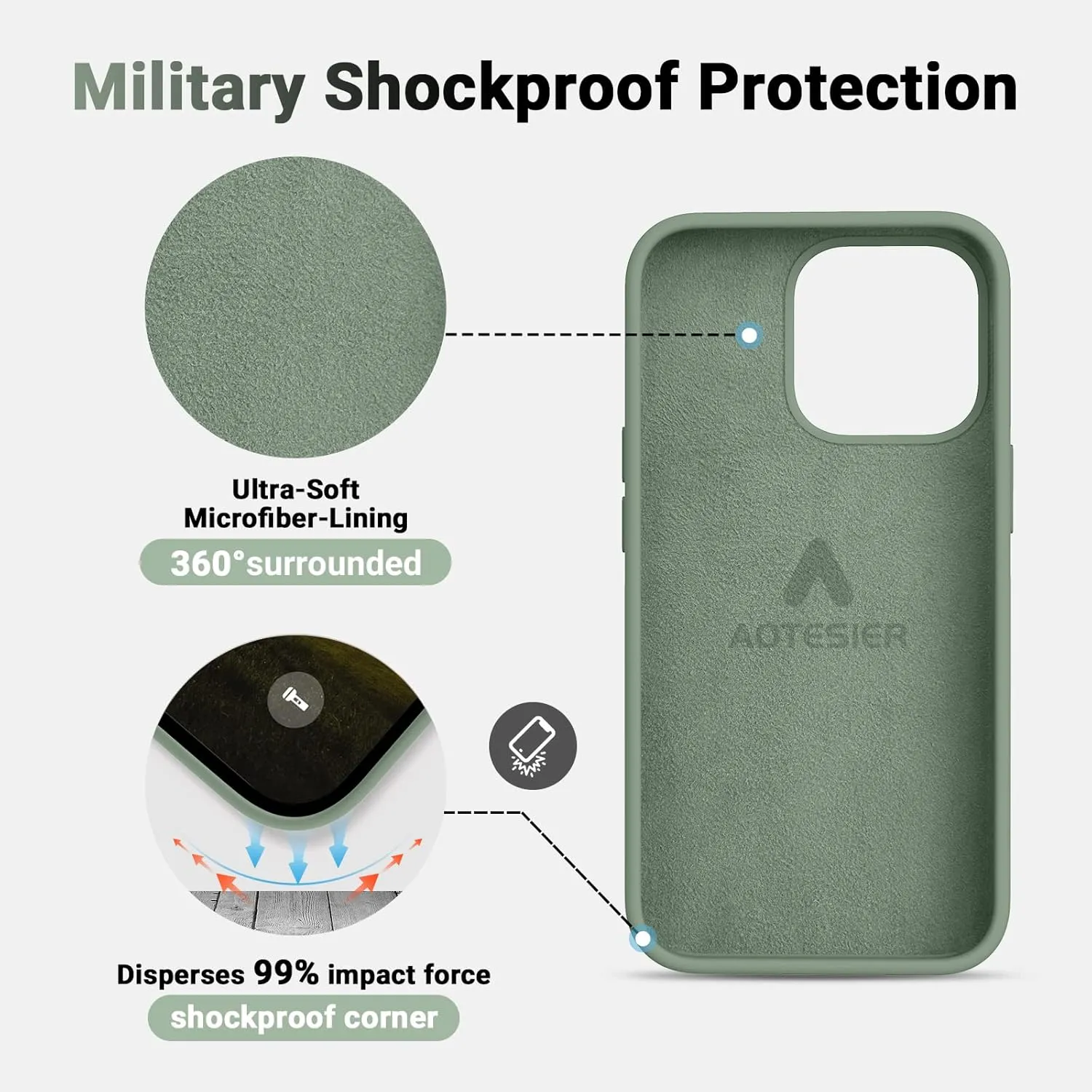 AOTESIER Magnetic for iPhone 13 Pro Max Phone Case, [Compatible with MagSafe][Military Shockproof Protection] Silicone Case with Soft Anti-Scratch Microfiber Lining, 6.7 inch, Calke Green
