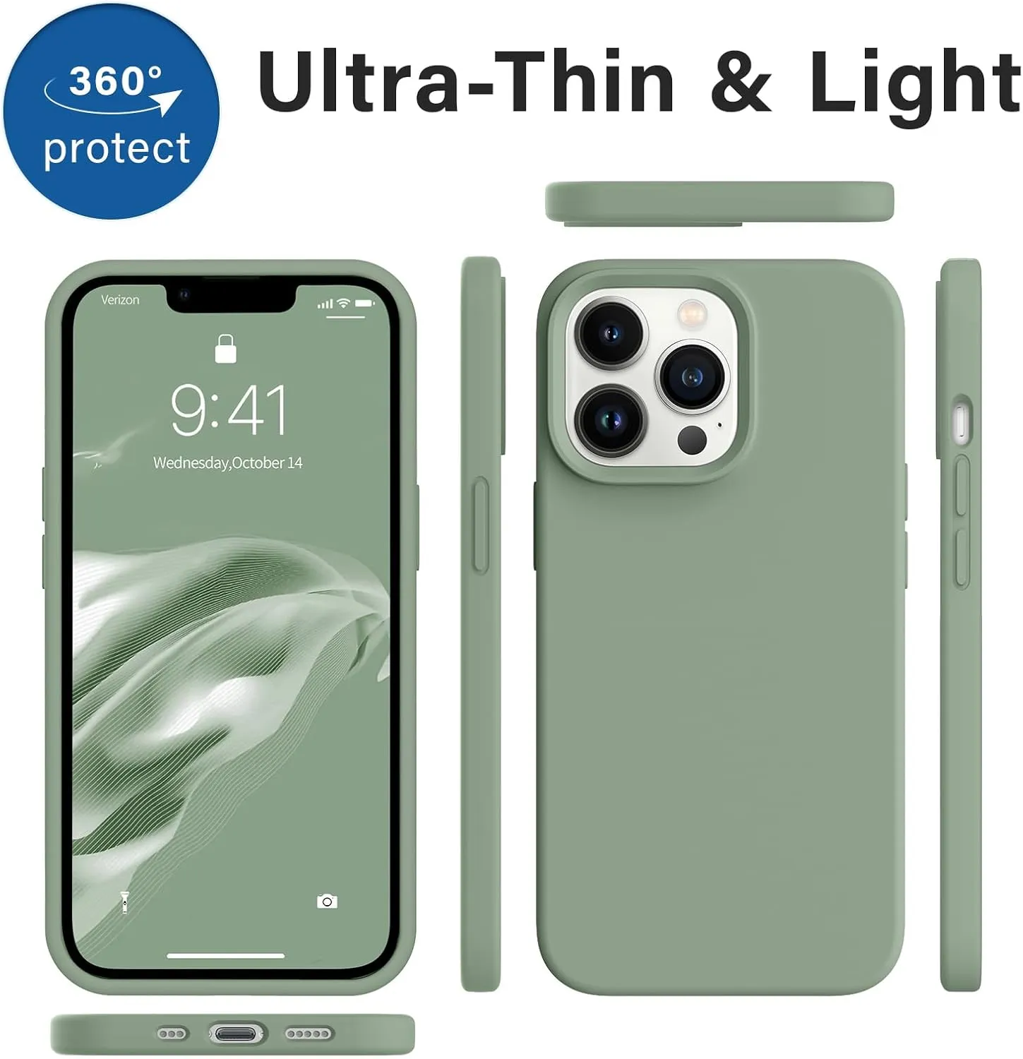AOTESIER Magnetic for iPhone 13 Pro Phone Case, [Compatible with MagSafe][Military Shockproof Protection] Silicone Case with Soft Microfiber Lining, Camera & Screen Protection 6.1 inch, Calke Green