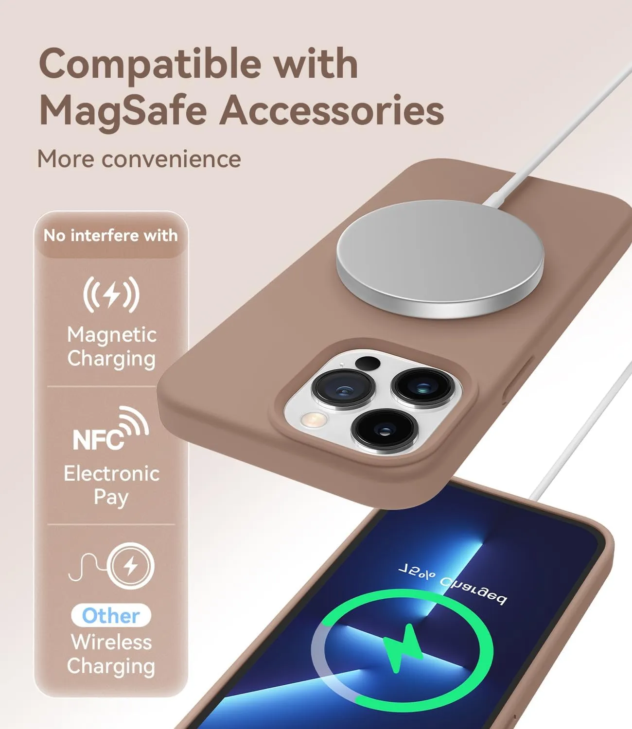 AOTESIER Magnetic for iPhone 13 Pro Phone Case, [Compatible with MagSafe][Military Shockproof Protection] Silicone Case with Soft Microfiber Lining, Camera & Screen Protection 6.1 inch, Light Brown