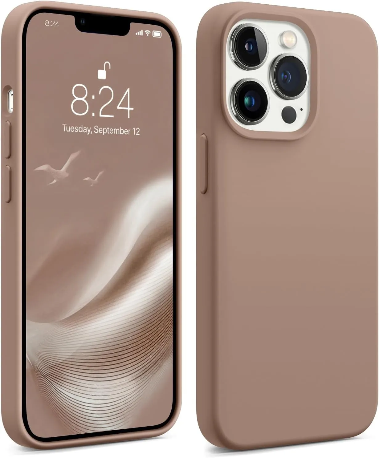 AOTESIER Magnetic for iPhone 13 Pro Phone Case, [Compatible with MagSafe][Military Shockproof Protection] Silicone Case with Soft Microfiber Lining, Camera & Screen Protection 6.1 inch, Light Brown