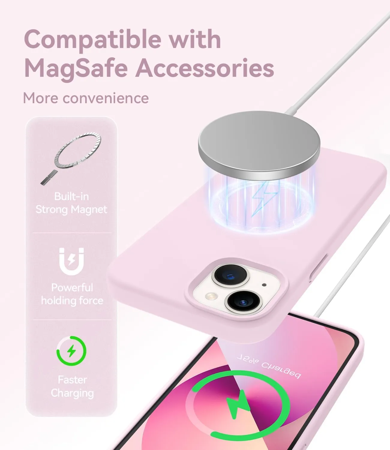 AOTESIER Magnetic Series for iPhone 13 Case, [Compatible with MagSafe] Full Body Shockproof Protective Silicone Phone Case with Anti-Scratch Microfiber Lining, 6.1 inch, Ice Pink