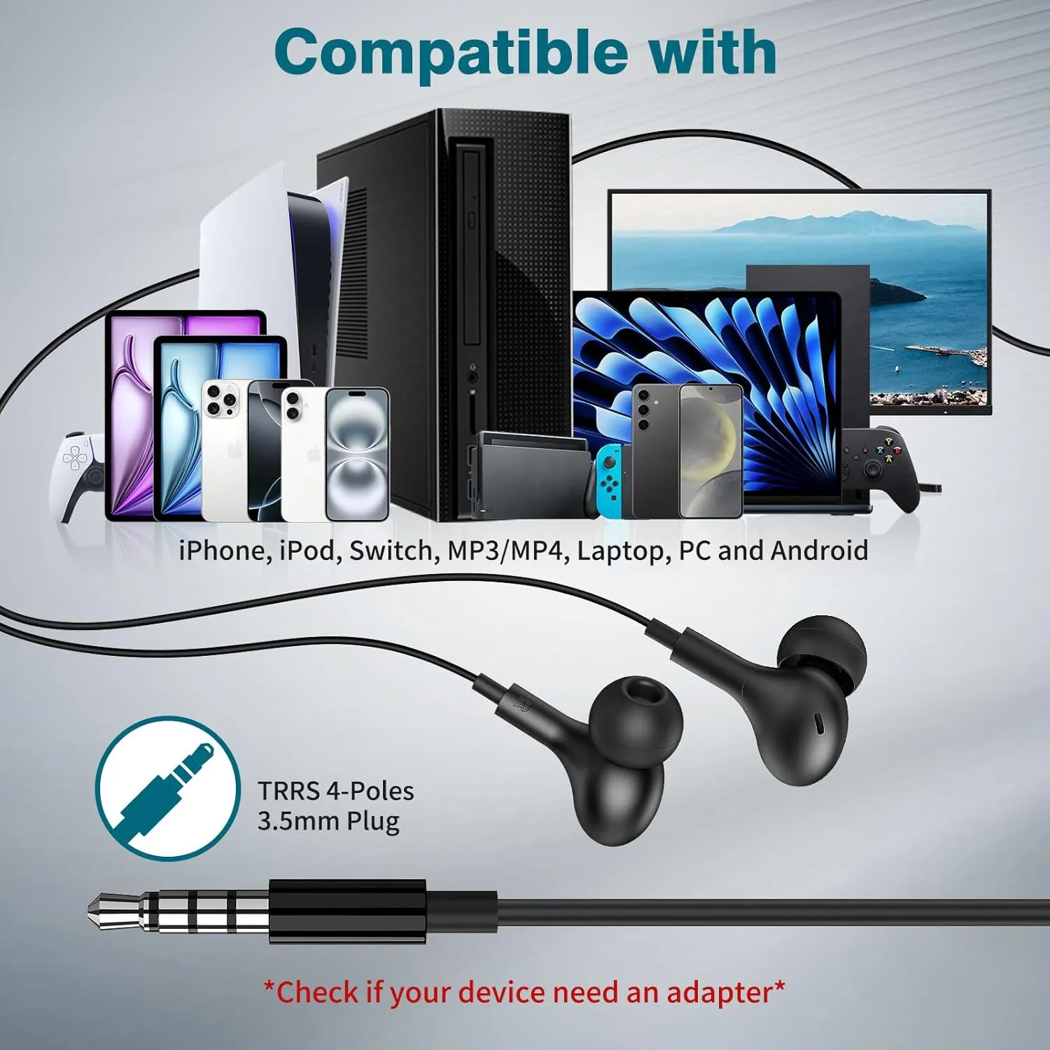 APETOO Wired Earbuds in-Ear Headphones for Mackbook Pro Air Laptop,Noise Isolation Earphones Corded 3.5mm Jack Plug-in Ear Buds Mic Volume Control for iPhone,Samsung,Android,Gaming Console,Kids,School
