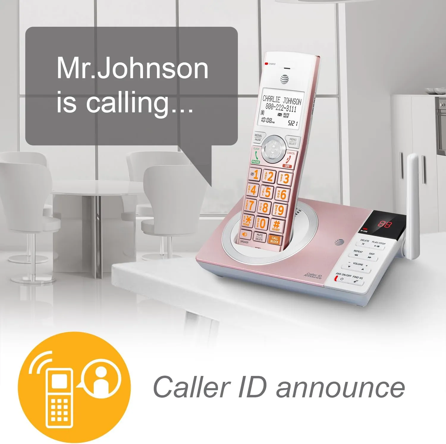 AT&T CL82257 DECT 6.0 2-Handset Cordless Phone for Home with Answering Machine, Call Blocking, Caller ID Announcer, Intercom and Long Range, Rose Gold