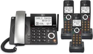 AT&T DECT 6.0 Corded/Cordless Home Phone with 3-Handset and Answering Machine, Smart Call Blocker, Caller ID, Large Backlit Display, Big Button, Speakerphone, Intercom: CL84318 (Charcoal Black)