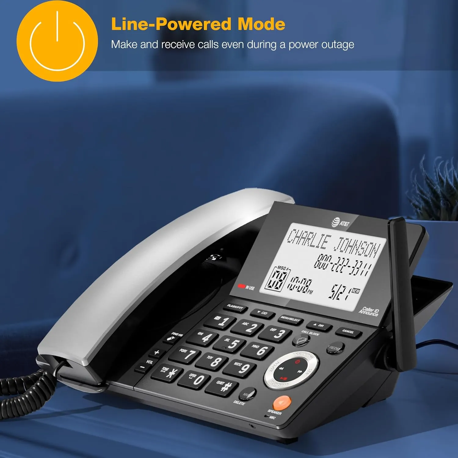AT&T DECT 6.0 Corded/Cordless Home Phone with 3-Handset and Answering Machine, Smart Call Blocker, Caller ID, Large Backlit Display, Big Button, Speakerphone, Intercom: CL84318 (Charcoal Black)