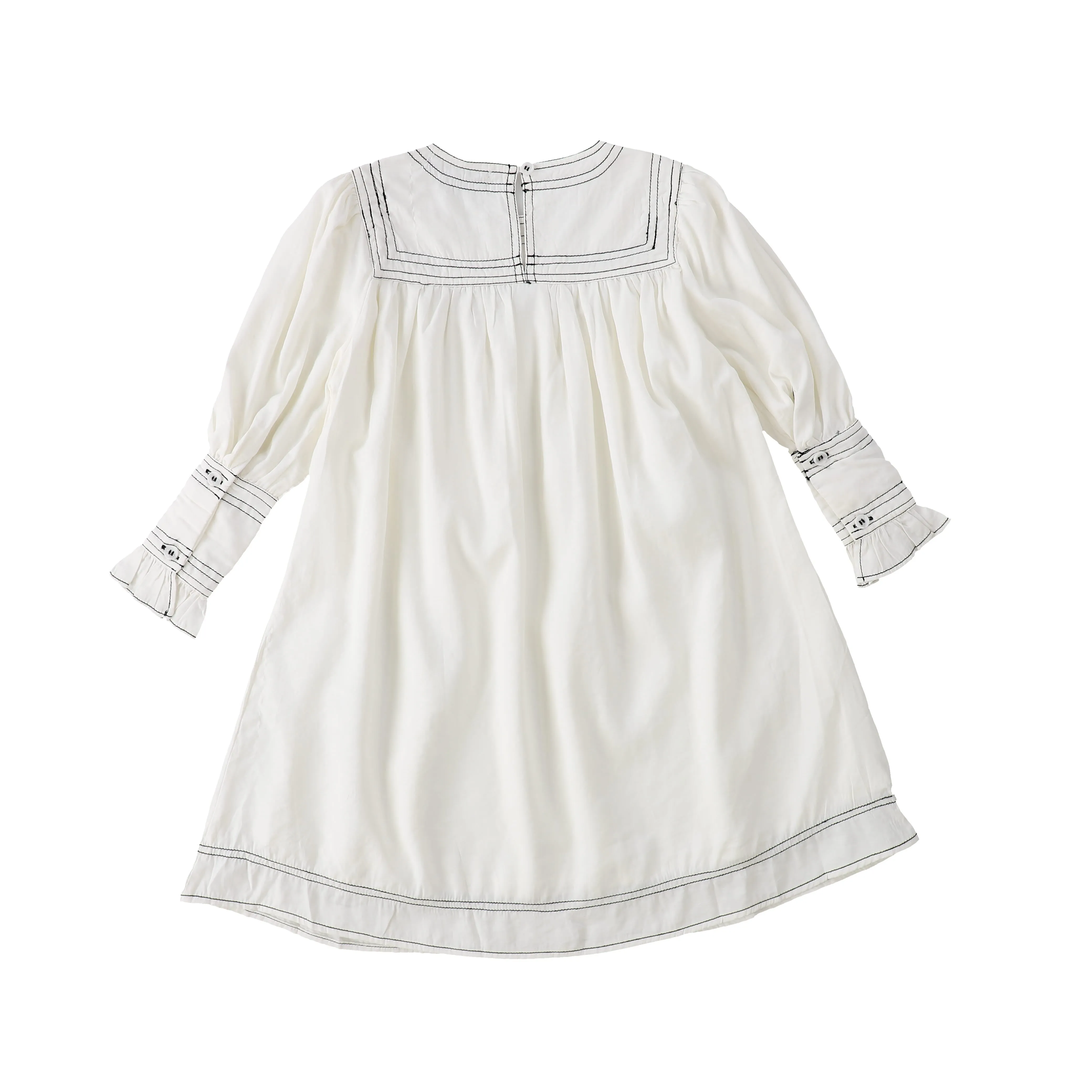 BACE COLLECTION WHITE MUSHROOM TRIM DRESS [Final Sale]