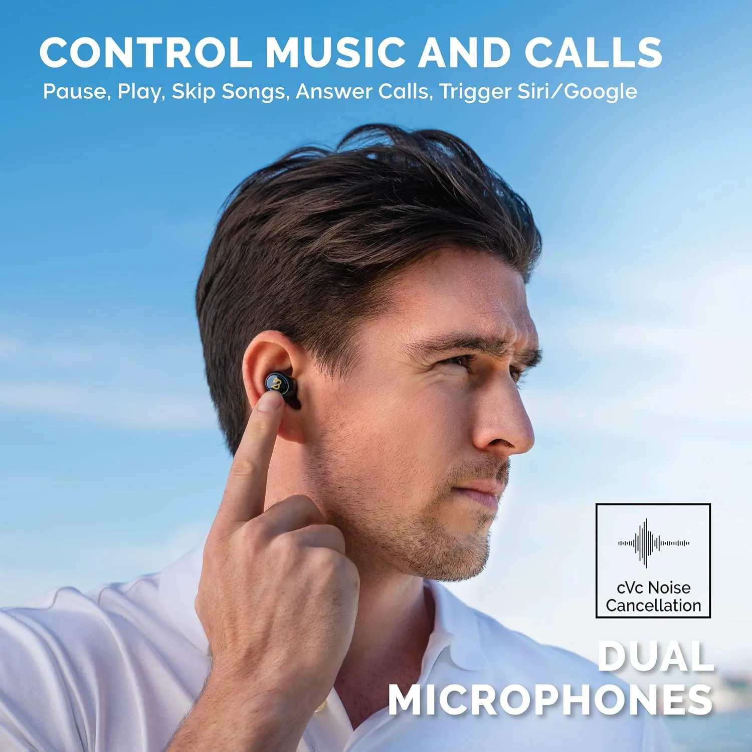 Back Bay Audio Duet 50 Pro  Sweatproof Wireless Bluetooth Earbuds, 130 Hour Long Battery Life for iPhone, Android, Mini Charging Case, TWS Headphones with Microphone, Gift for Runners
