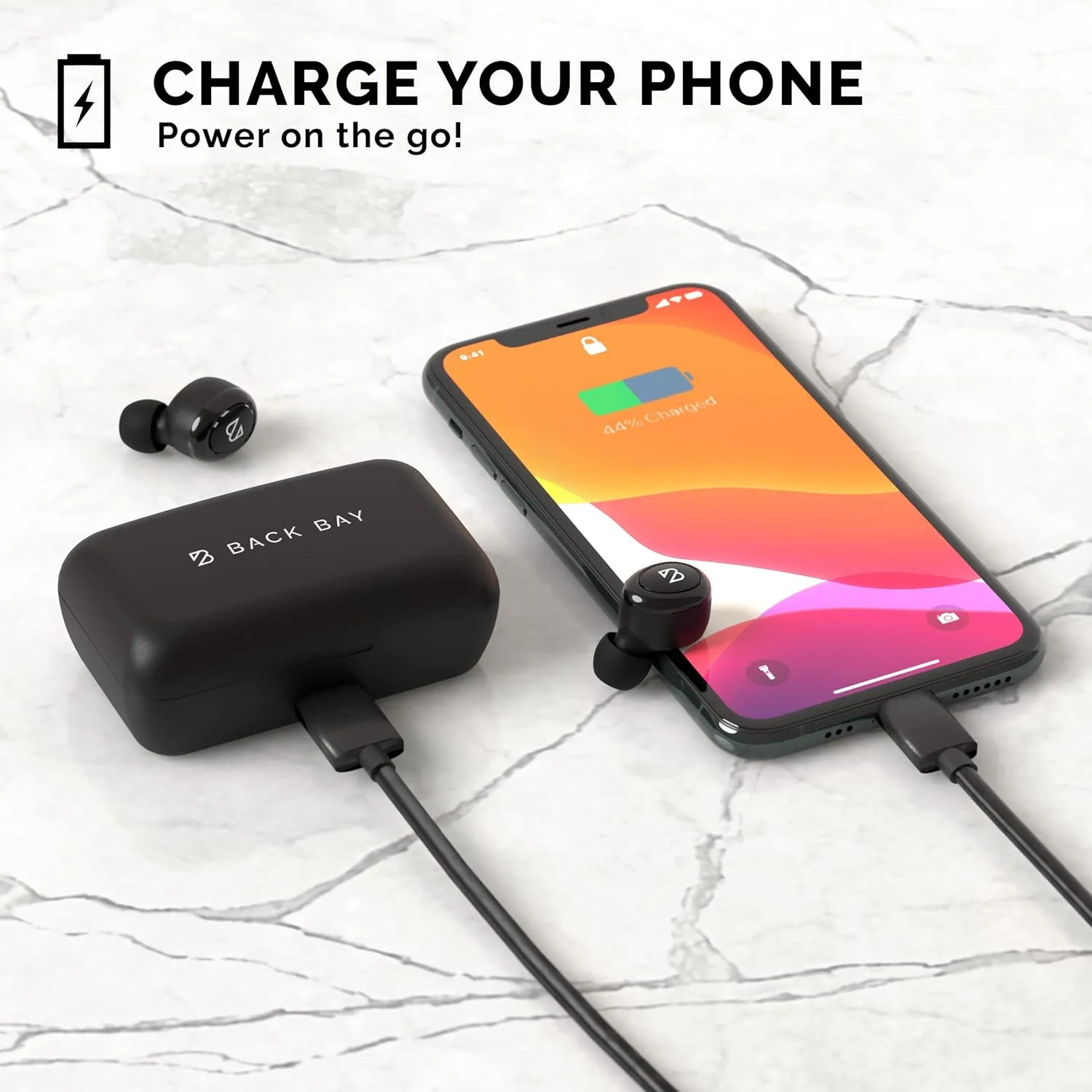 Back Bay Audio Duet 50 Pro  Sweatproof Wireless Bluetooth Earbuds, 130 Hour Long Battery Life for iPhone, Android, Mini Charging Case, TWS Headphones with Microphone, Gift for Runners
