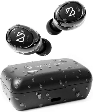 Back Bay Audio Duet 50 Pro  Sweatproof Wireless Bluetooth Earbuds, 130 Hour Long Battery Life for iPhone, Android, Mini Charging Case, TWS Headphones with Microphone, Gift for Runners