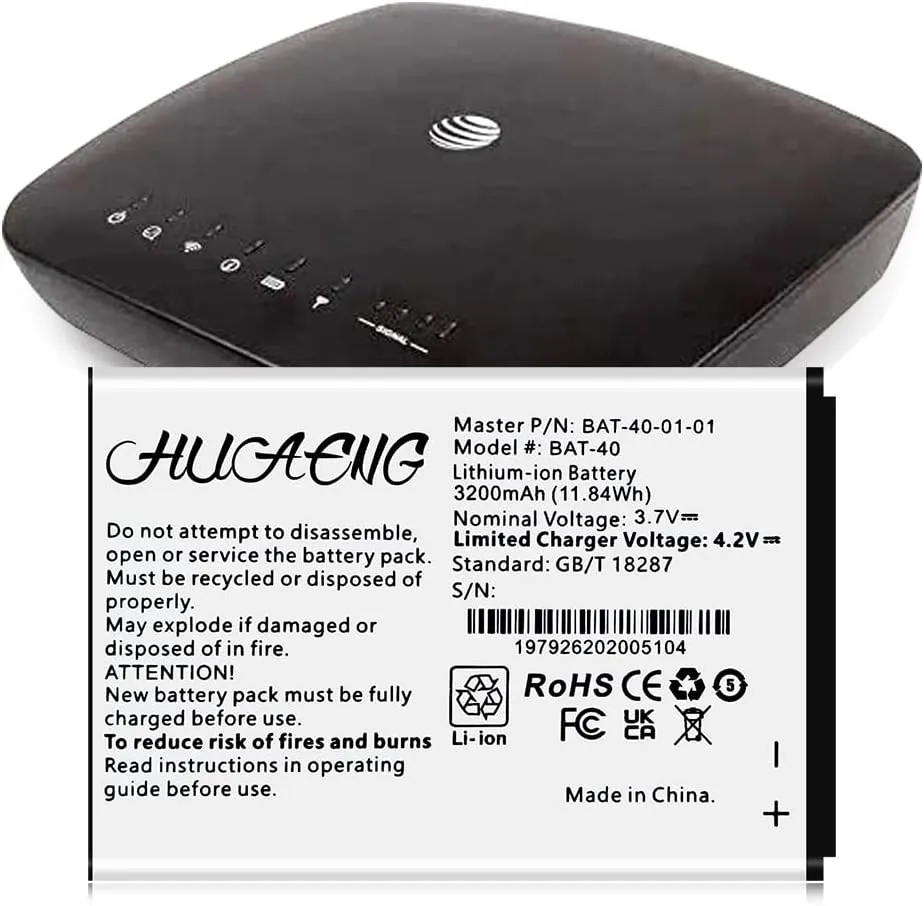 BAT-40 Upgraded 3200mAh High Capacity Replacement Battery for AT&T IFWA-40/IFWA40 Mobile Hotspot Rechargeable Lithium-ion Battery