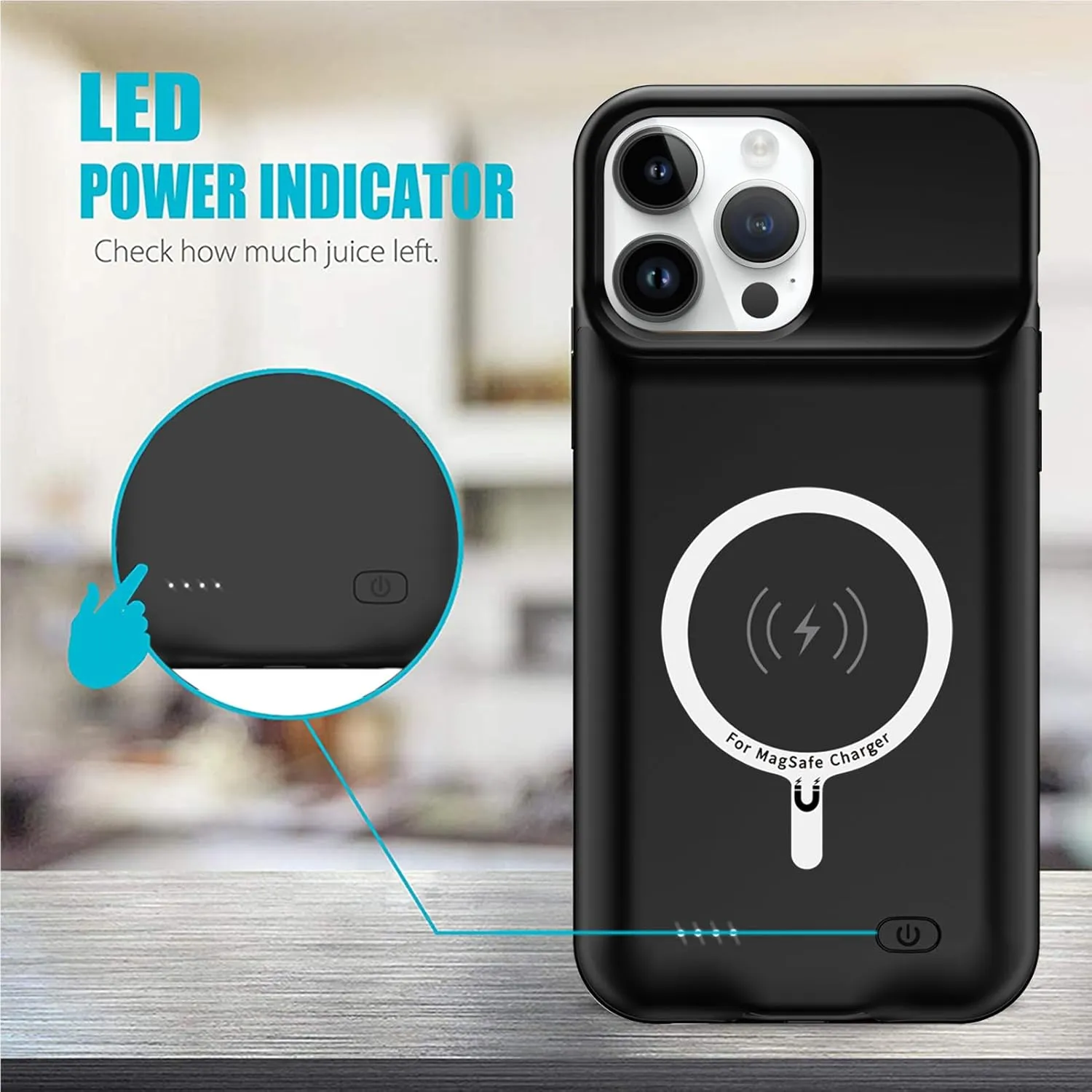 Battery Case for iPhone 14 Pro, Full Encircle 10000mAh High Capacity Rechargeable Portable Charger Case Extended Battery Pack for iPhone 14 Pro (6.1 inch) Wireless Charging Case with Carplay-Black