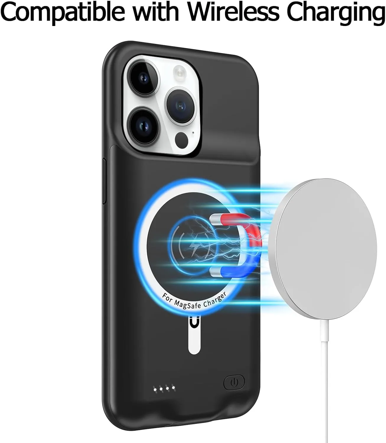 Battery Case for iPhone 14 Pro, Full Encircle 10000mAh High Capacity Rechargeable Portable Charger Case Extended Battery Pack for iPhone 14 Pro (6.1 inch) Wireless Charging Case with Carplay-Black