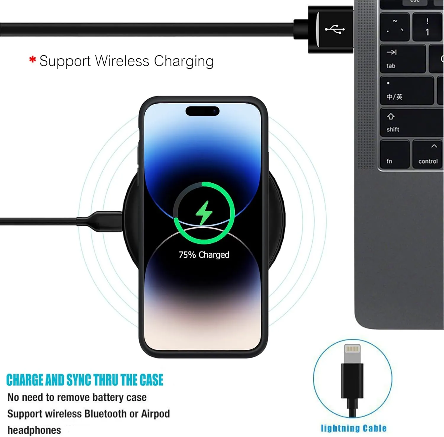 Battery Case for iPhone 14 Pro, Full Encircle 10000mAh High Capacity Rechargeable Portable Charger Case Extended Battery Pack for iPhone 14 Pro (6.1 inch) Wireless Charging Case with Carplay-Black