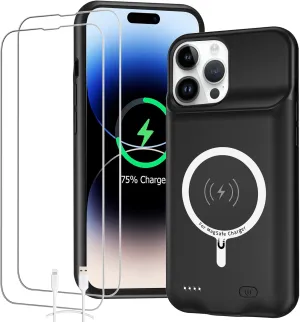 Battery Case for iPhone 14 Pro, Full Encircle 10000mAh High Capacity Rechargeable Portable Charger Case Extended Battery Pack for iPhone 14 Pro (6.1 inch) Wireless Charging Case with Carplay-Black