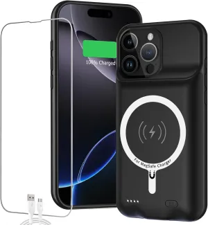 Battery Case for iPhone 16 Pro, Full Encircle 10000mAh High Capacity Rechargeable Portable Charger Case Extended Battery Pack for iPhone 16 Pro (6.3 inch) Wireless Charging Case with Carplay-Black