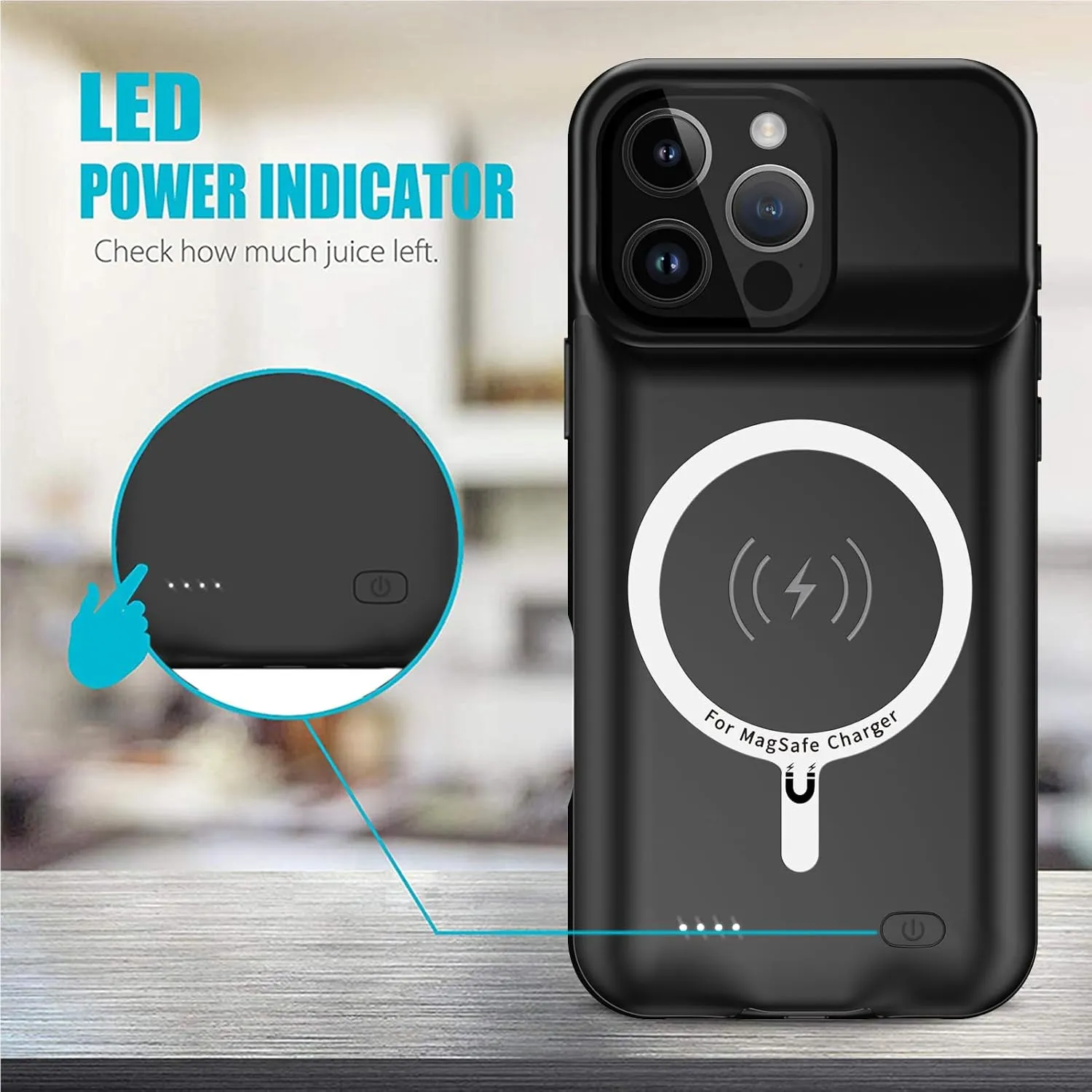Battery Case for iPhone 16 Pro, Full Encircle 10000mAh High Capacity Rechargeable Portable Charger Case Extended Battery Pack for iPhone 16 Pro (6.3 inch) Wireless Charging Case with Carplay-Black