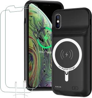 Battery Case for iPhone X/XS, 10000mAh High Capacity Portable Charger Case Rechargeable Battery Pack Charging Case with Wireless Charging Support Carplay Compatible for iPhone X/XS (5.8 inch)-Black