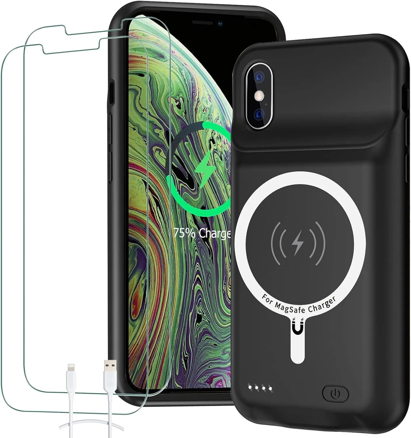 Battery Case for iPhone X/XS, 10000mAh High Capacity Portable Charger Case Rechargeable Battery Pack Charging Case with Wireless Charging Support Carplay Compatible for iPhone X/XS (5.8 inch)-Black