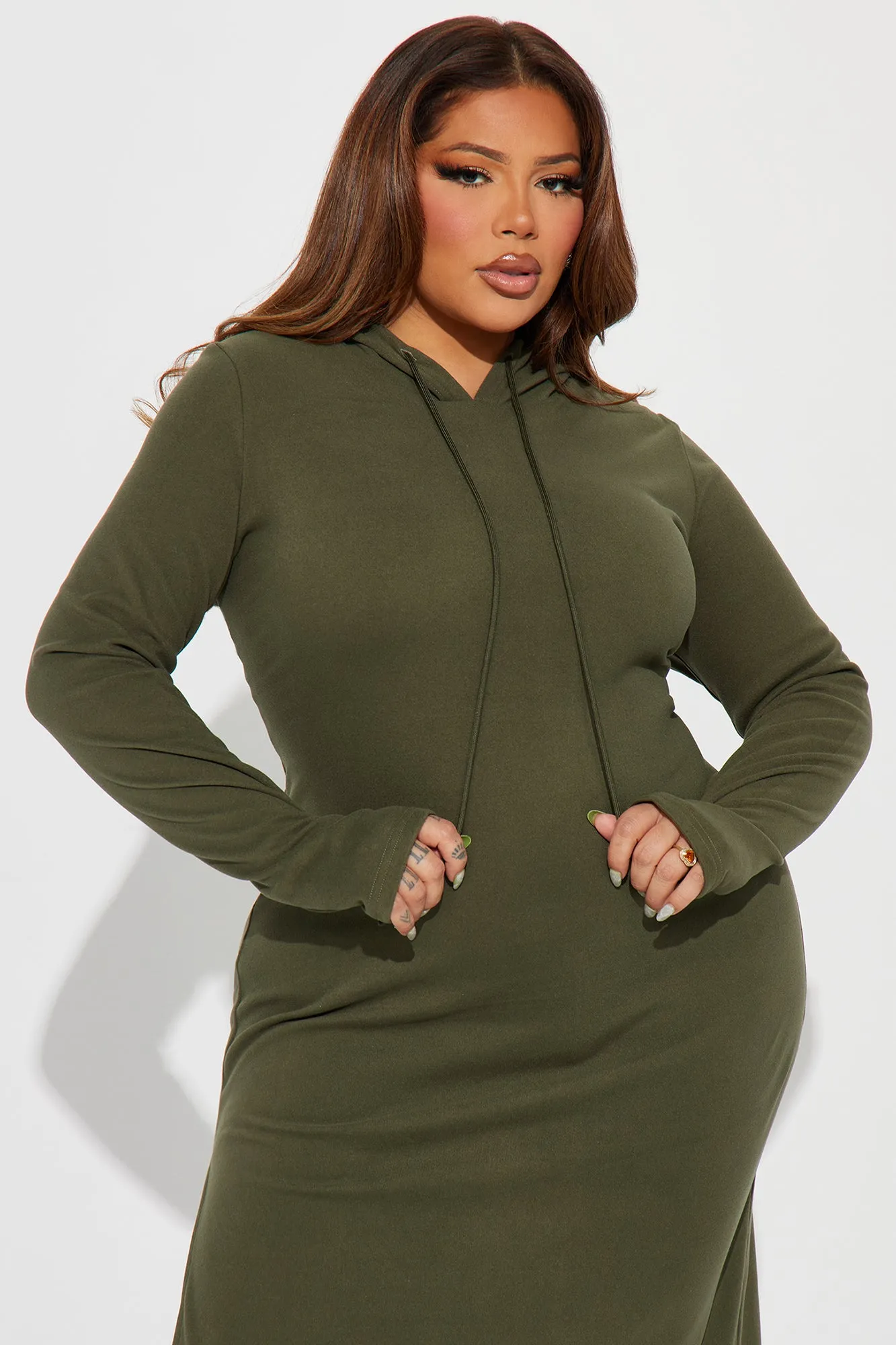 Becky Hooded Midi Dress - Olive