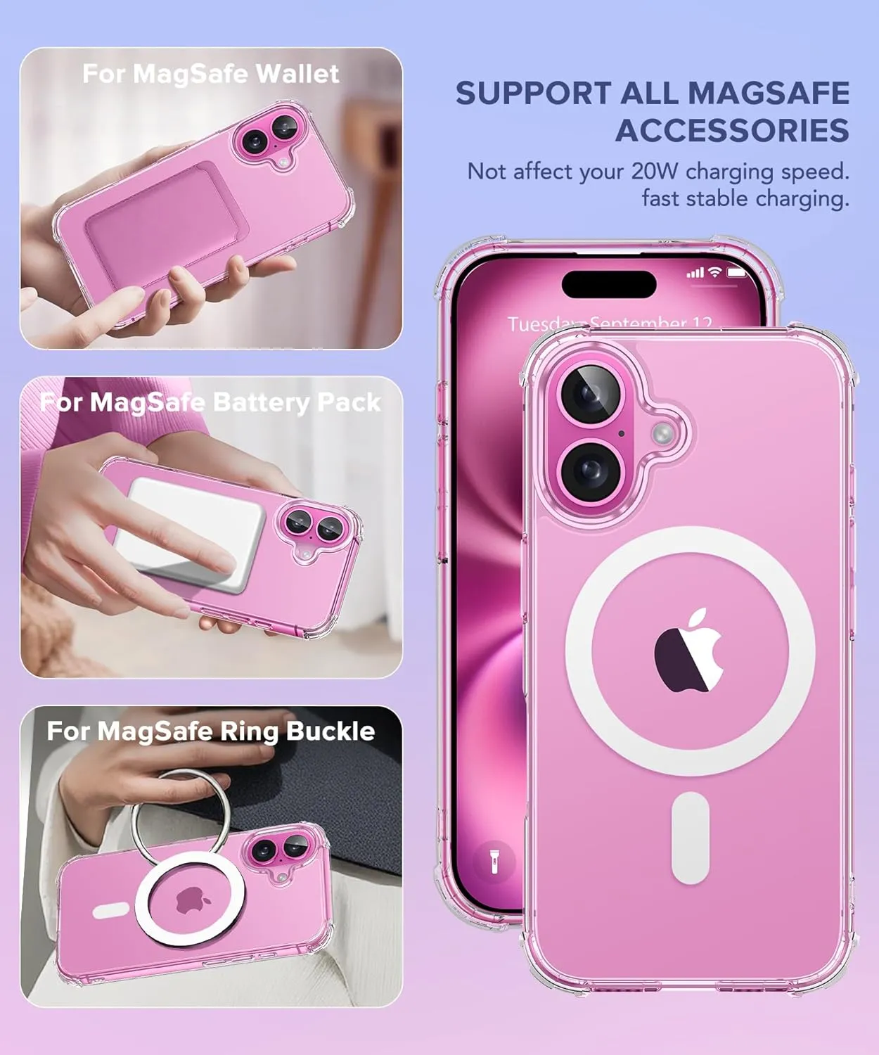 BERFY Compatible with iPhone 16 Case Glitter, [3 in 1] with Screen Protector   Camera Lens Protector, [Non-Yellowing] Clear Sparkle Slim Shockproof Hard Phone Cover for Women 6.1", Transparent