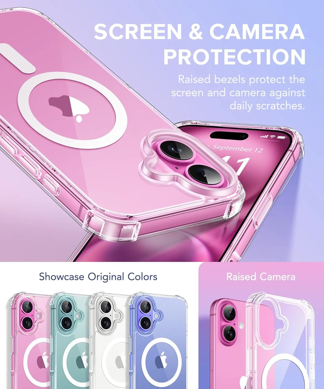 BERFY Compatible with iPhone 16 Case Glitter, [3 in 1] with Screen Protector   Camera Lens Protector, [Non-Yellowing] Clear Sparkle Slim Shockproof Hard Phone Cover for Women 6.1", Transparent