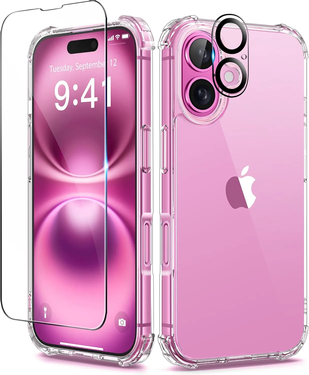 BERFY Compatible with iPhone 16 Case Glitter, [3 in 1] with Screen Protector   Camera Lens Protector, [Non-Yellowing] Clear Sparkle Slim Shockproof Hard Phone Cover for Women 6.1", Transparent