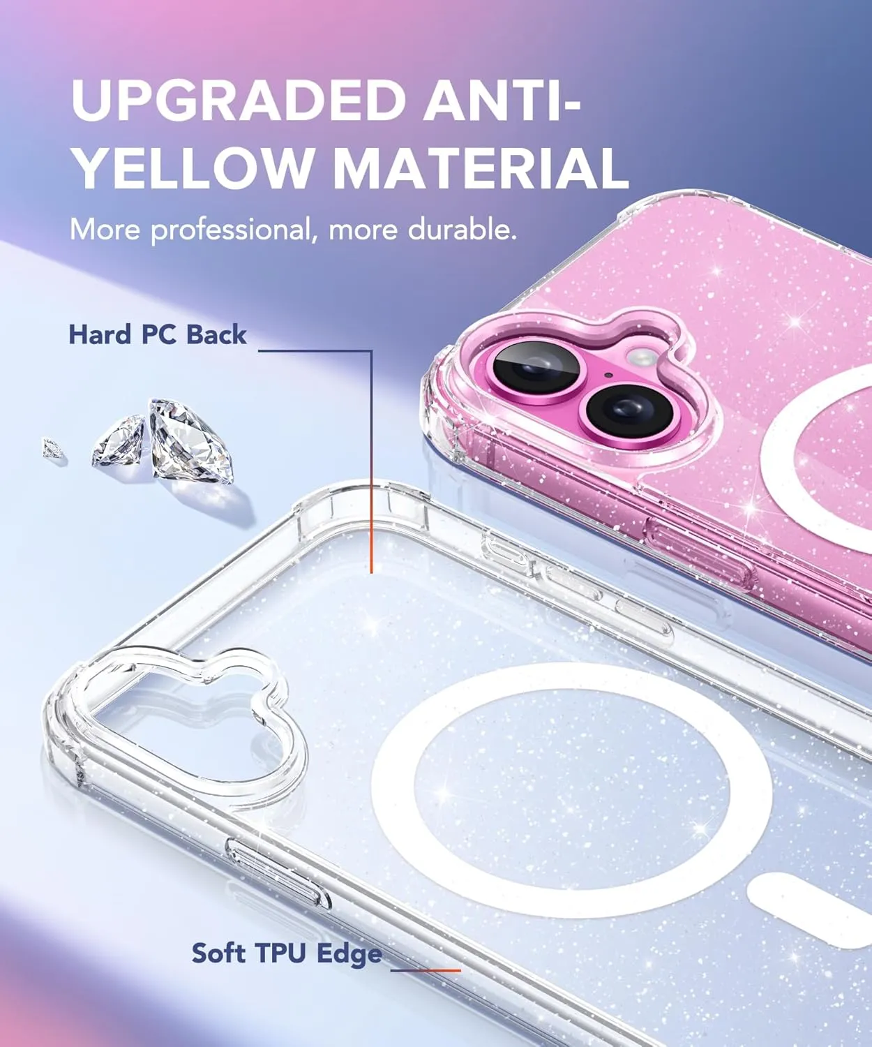 BERFY Compatible with iPhone 16 Plus Case, [Compatible with Magsafe], with 9H Tempered Screen Protector   Camera Lens Protector, Clear Sparkly Hard Phone Case for Women 6.7", Magnetic Shiny Clear