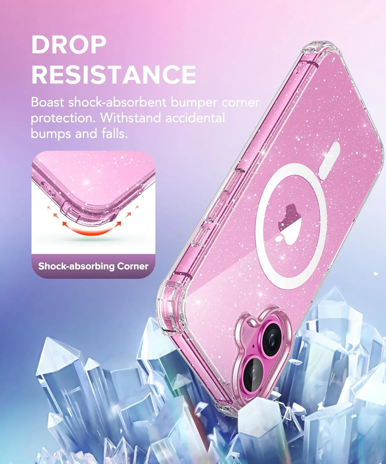 BERFY Compatible with iPhone 16 Plus Case, [Compatible with Magsafe], with 9H Tempered Screen Protector   Camera Lens Protector, Clear Sparkly Hard Phone Case for Women 6.7", Magnetic Shiny Clear