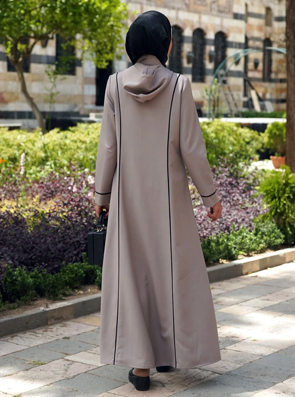 Black Trim Hooded Maxi Dress