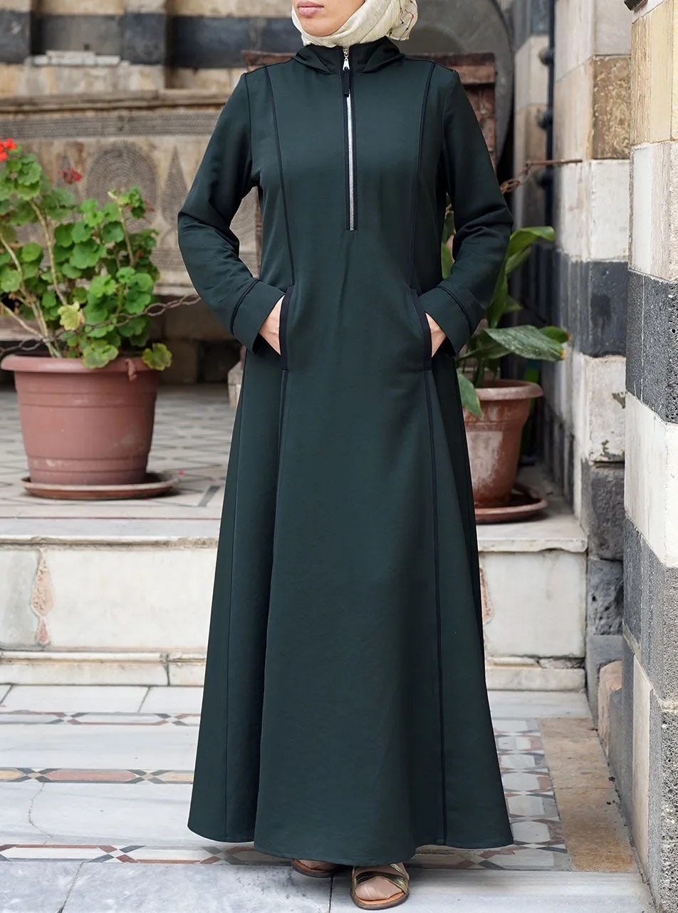 Black Trim Hooded Maxi Dress
