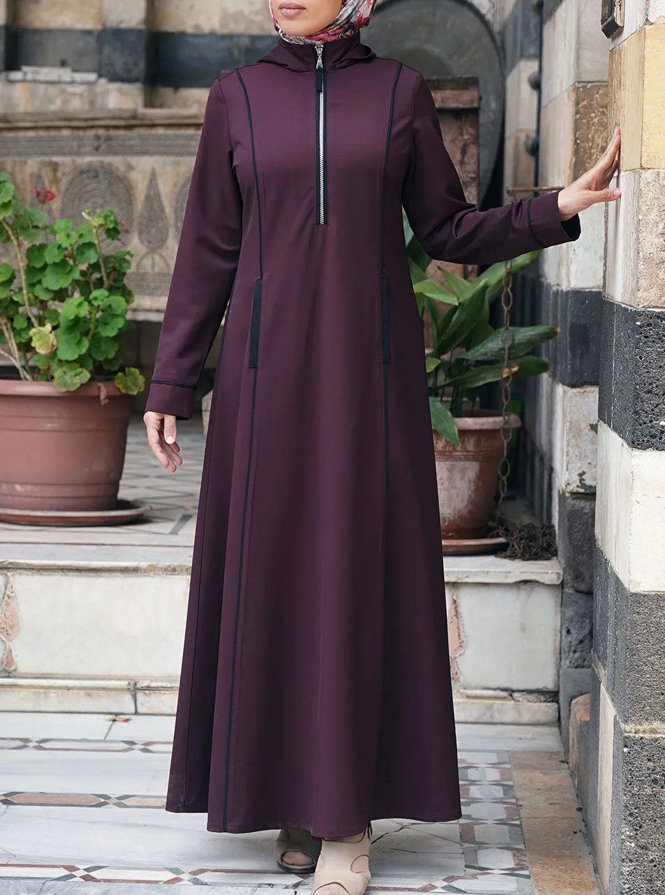 Black Trim Hooded Maxi Dress