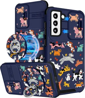 Buleens for Samsung Galaxy S21 Case 6.2 Inch - with Ring Stand & Camera Cover Aesthetic Cute Designed for Women Girls Girly Cartoon Kawaii Dogs for Samsung S21 Phone Case Compatible with Magsafe