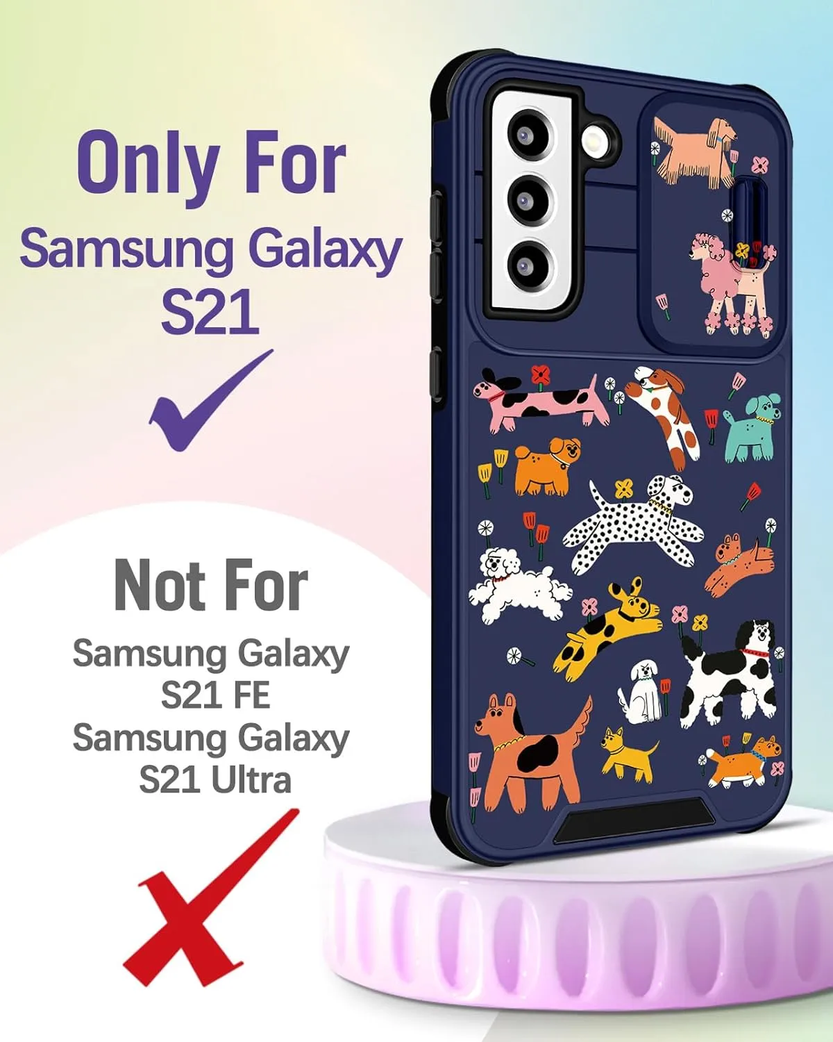 Buleens for Samsung Galaxy S21 Case 6.2 Inch - with Ring Stand & Camera Cover Aesthetic Cute Designed for Women Girls Girly Cartoon Kawaii Dogs for Samsung S21 Phone Case Compatible with Magsafe