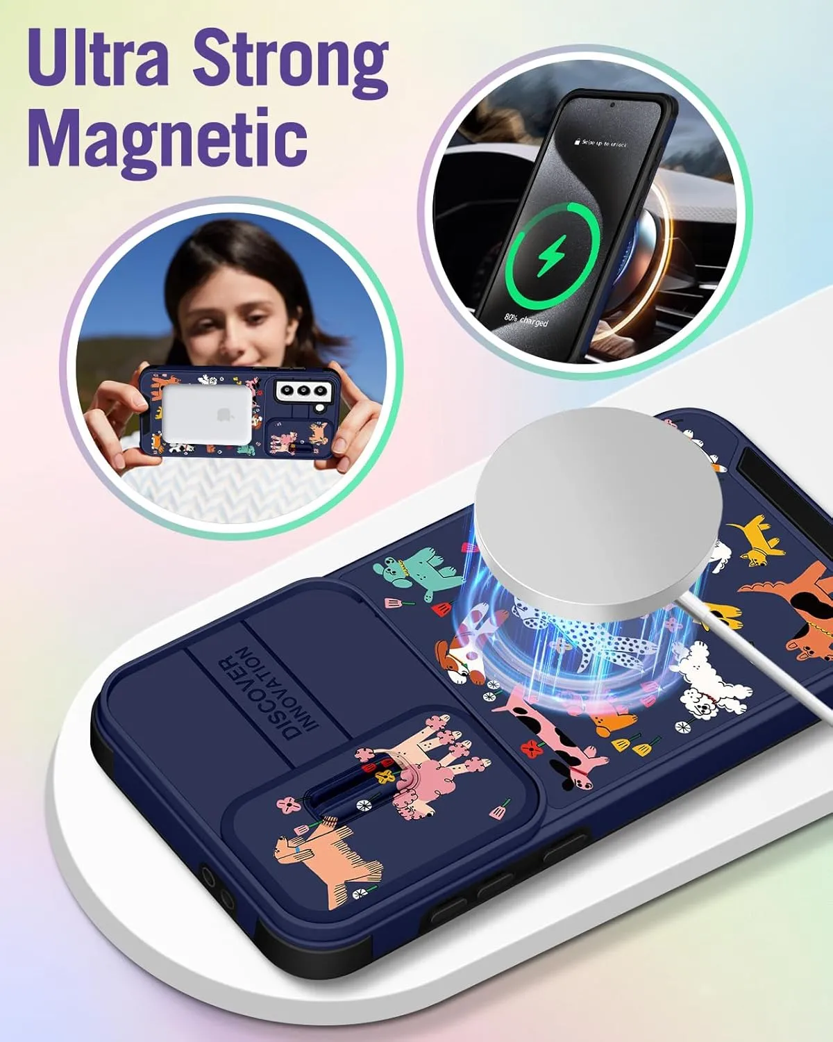 Buleens for Samsung Galaxy S21 Case 6.2 Inch - with Ring Stand & Camera Cover Aesthetic Cute Designed for Women Girls Girly Cartoon Kawaii Dogs for Samsung S21 Phone Case Compatible with Magsafe