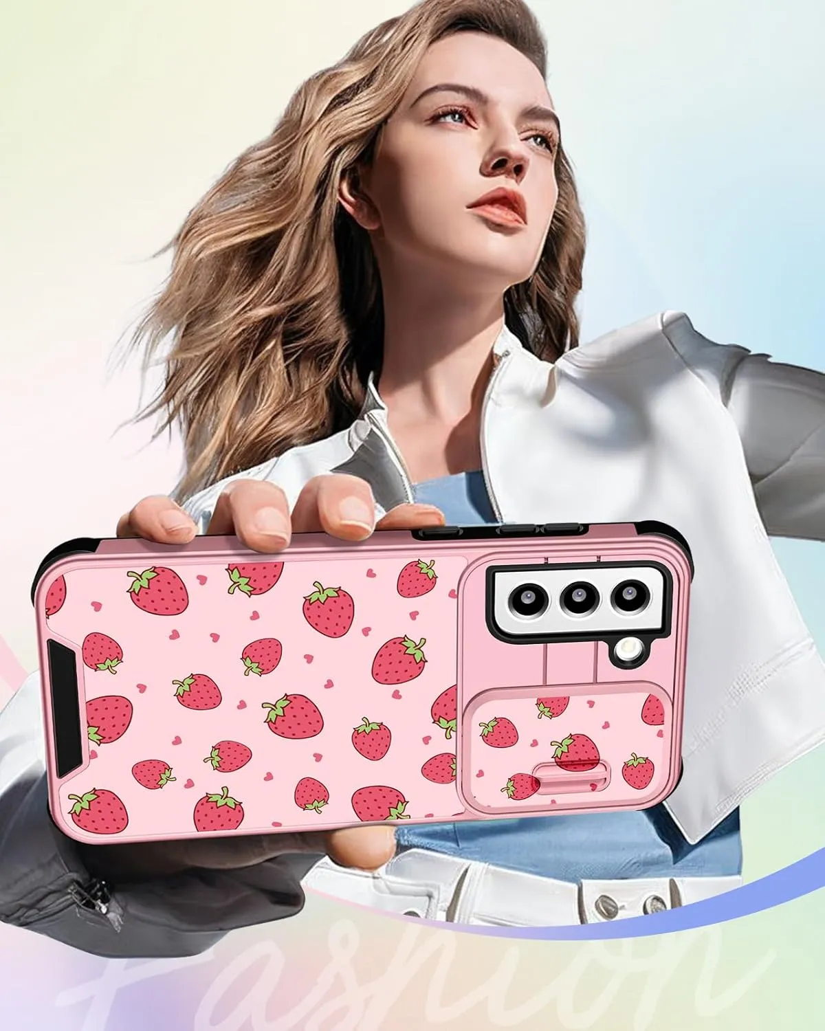 Buleens for Samsung Galaxy S21 Case 6.2 Inch - with Ring Stand & Camera Cover Aesthetic Cute Designed for Women Girls Girly Kawaii Pretty Strawberry for Samsung S21 Phone Case Compatible with Magsafe