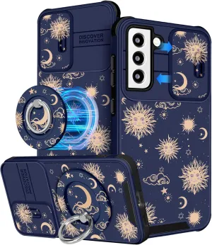 Buleens for Samsung Galaxy S21 Case 6.2 Inch - with Ring Stand & Camera Cover Aesthetic Cute Designed for Women Girls Girly Kawaii Sun Moon Stars for Samsung S21 Phone Case Compatible with Magsafe