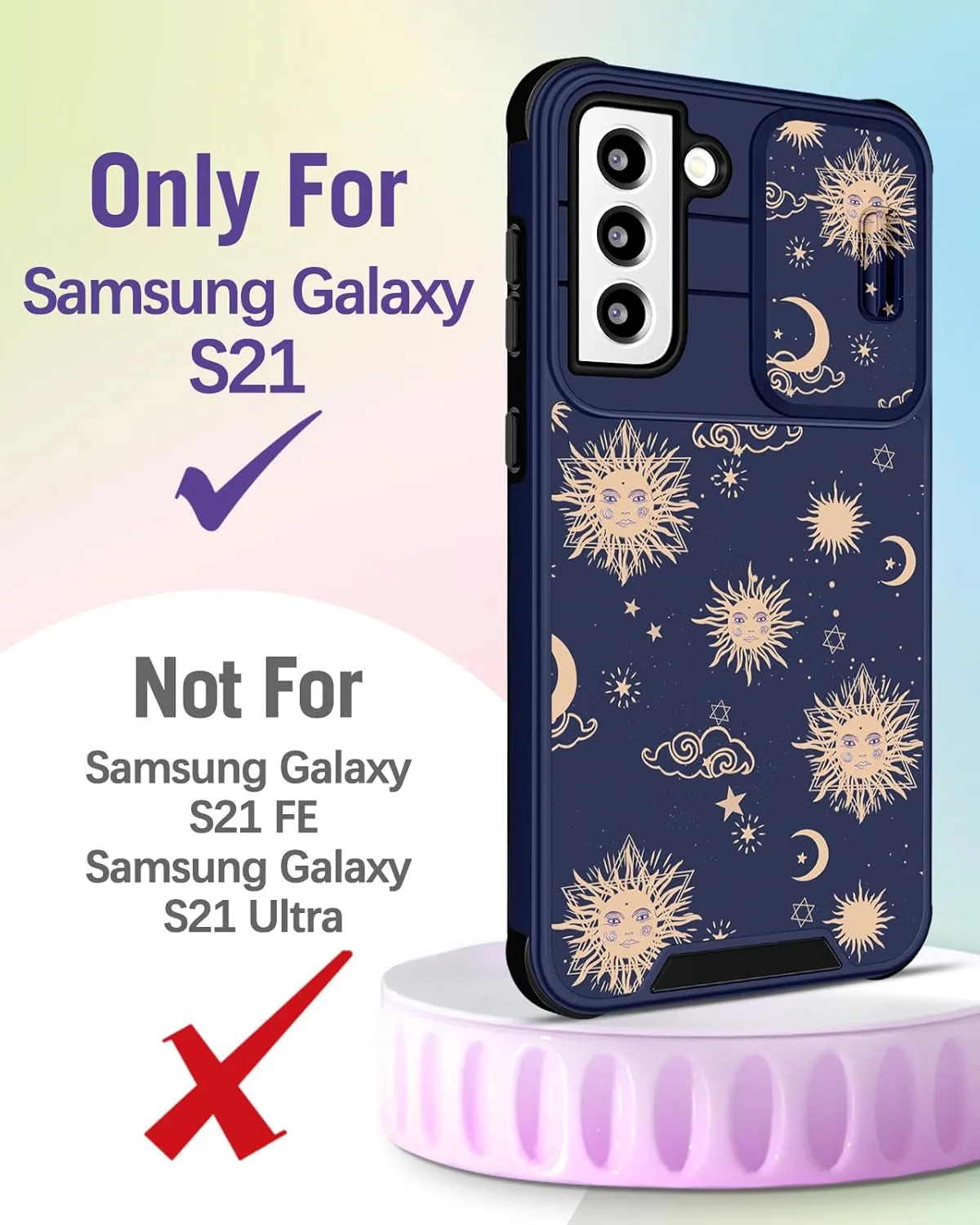 Buleens for Samsung Galaxy S21 Case 6.2 Inch - with Ring Stand & Camera Cover Aesthetic Cute Designed for Women Girls Girly Kawaii Sun Moon Stars for Samsung S21 Phone Case Compatible with Magsafe