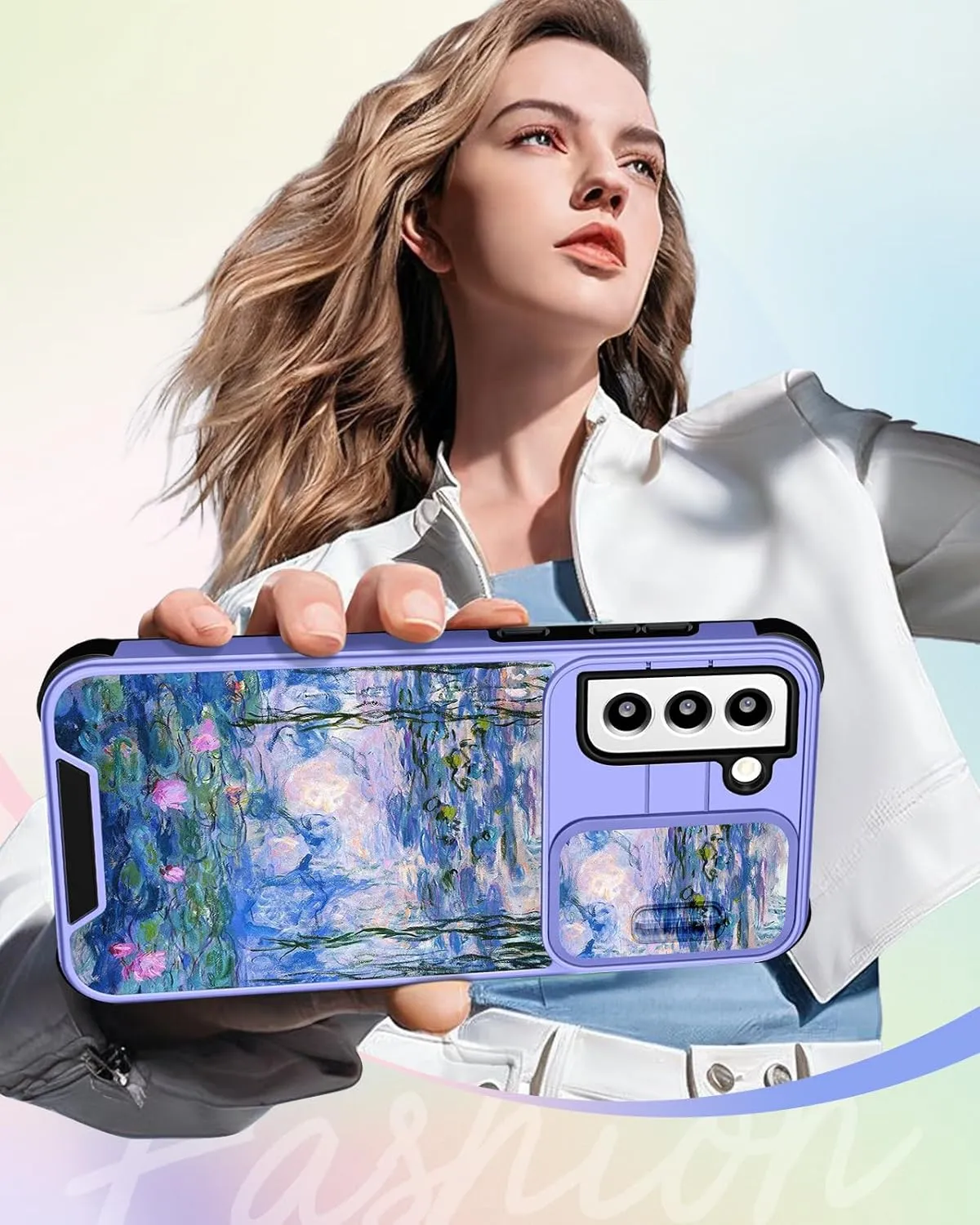 Buleens for Samsung Galaxy S21 Case 6.2 Inch - with Ring Stand & Camera Cover Aesthetic Cute Designed for Women Girls Girly Pretty Blue Water Lily for Samsung S21 Phone Case Compatible with Magsafe