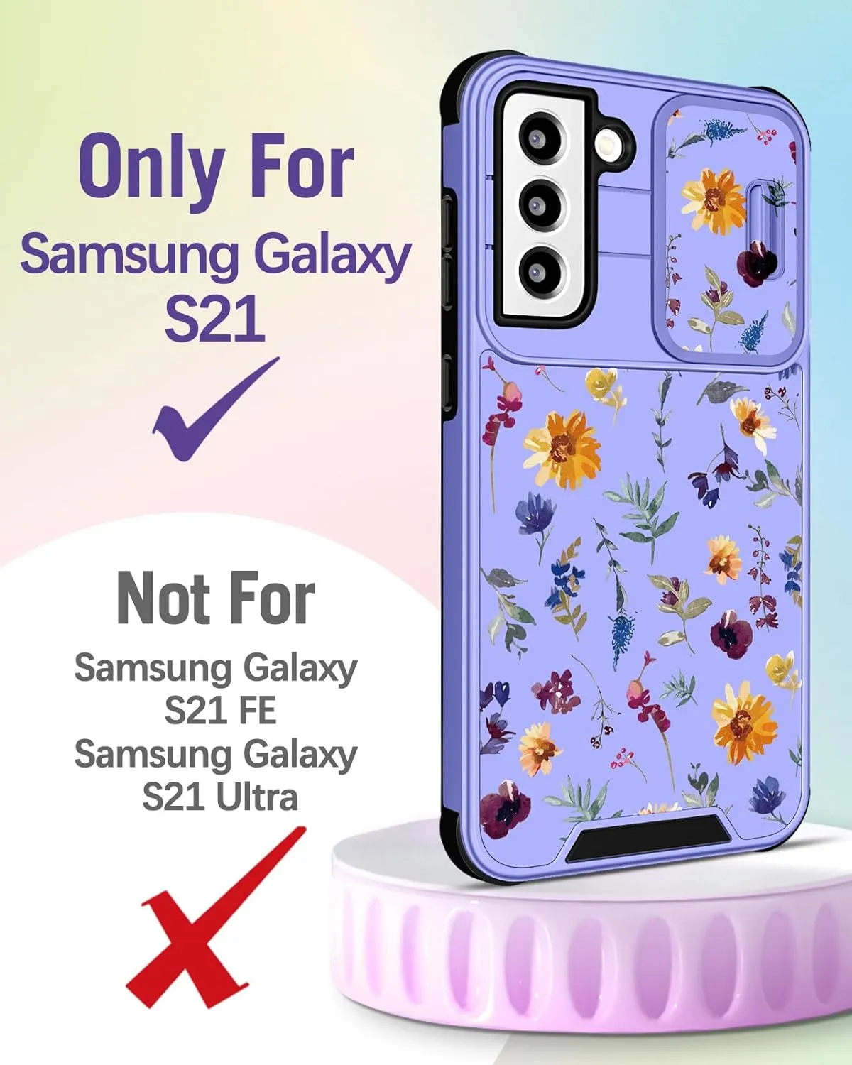 Buleens for Samsung Galaxy S21 Case 6.2 Inch - with Ring Stand & Camera Cover Aesthetic Cute Designed for Women Girls Girly Pretty Flowers Floral for Samsung S21 Phone Case Compatible with Magsafe