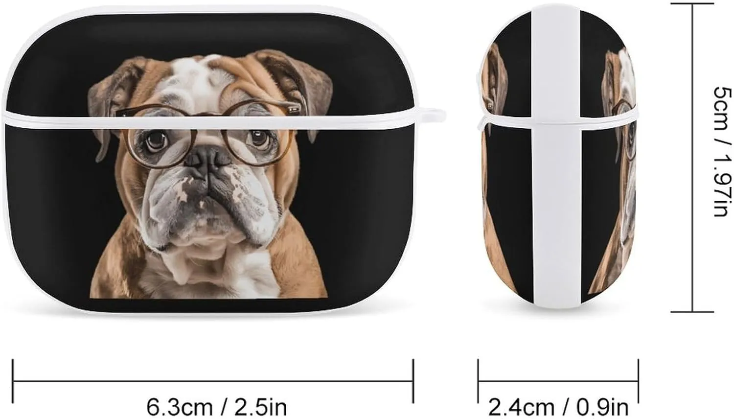 Bulldog with Glasses Earphone Shell Compatible with AirPod Pro Cover Scratch & Drop Hard Protector Case with Keychain White-Style