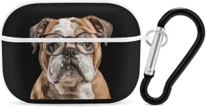 Bulldog with Glasses Earphone Shell Compatible with AirPod Pro Cover Scratch & Drop Hard Protector Case with Keychain White-Style