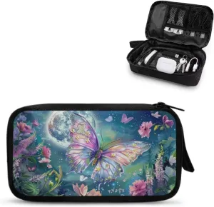 Butterfly Electronics Organizer Travel Case with Floral Printed, Travel Cable Organizer Pouch, Travel Essentials, Cord Organizer, Tech Organizer as Travel Accessories for Charger, Phone